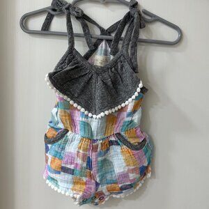 NWT Miki Miette Watercolor Pattern Romper with Bib, Size 6M